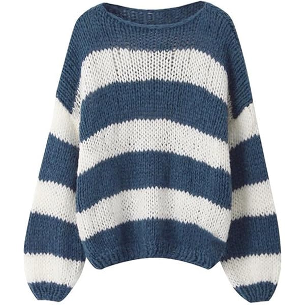 Women Oversized Stripe Sweater Y2k Vintage Long Sleeve Round