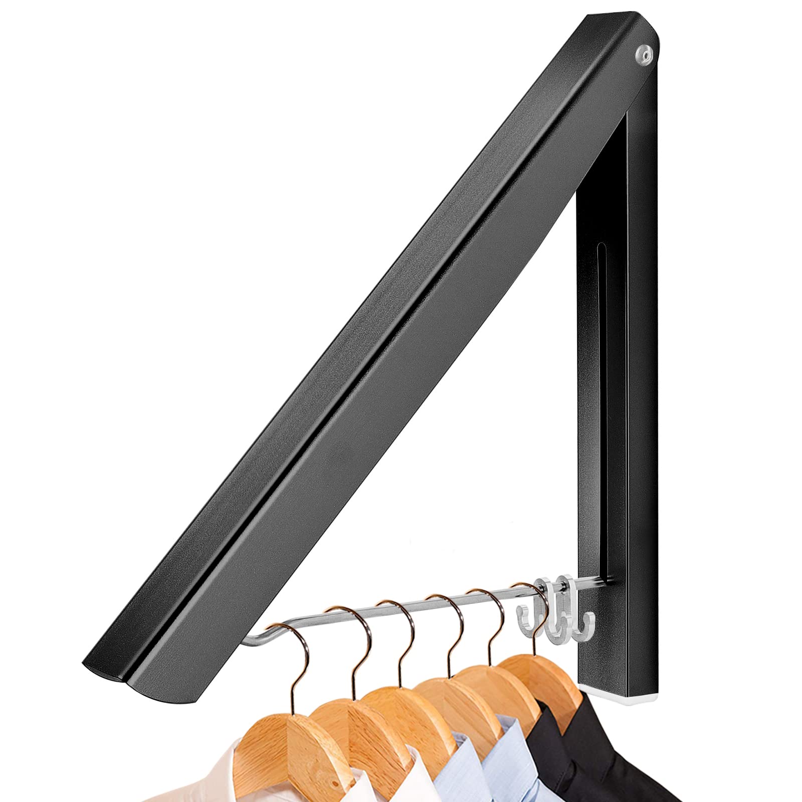 LIVEHITOP Foldable Clothes Rack Wall Mounted, Clothes Airer Coat Hanger Dryer Aluminum Hanging Rod Clothing Organiser for Laundry Bedroom Balcony (Black)