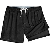 BRISIRA Mens Swim Trunks 5" Textured Ribbed & Leopard Bathing Suit Compression Liner Board Shorts Beach Swimsuit Quick Dry