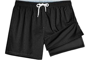 BRISIRA Mens Swim Trunks with Compression Liner 5" Leopard Print Beach Shorts Quick Dry Board Shorts Water-Resistant Swimsuit