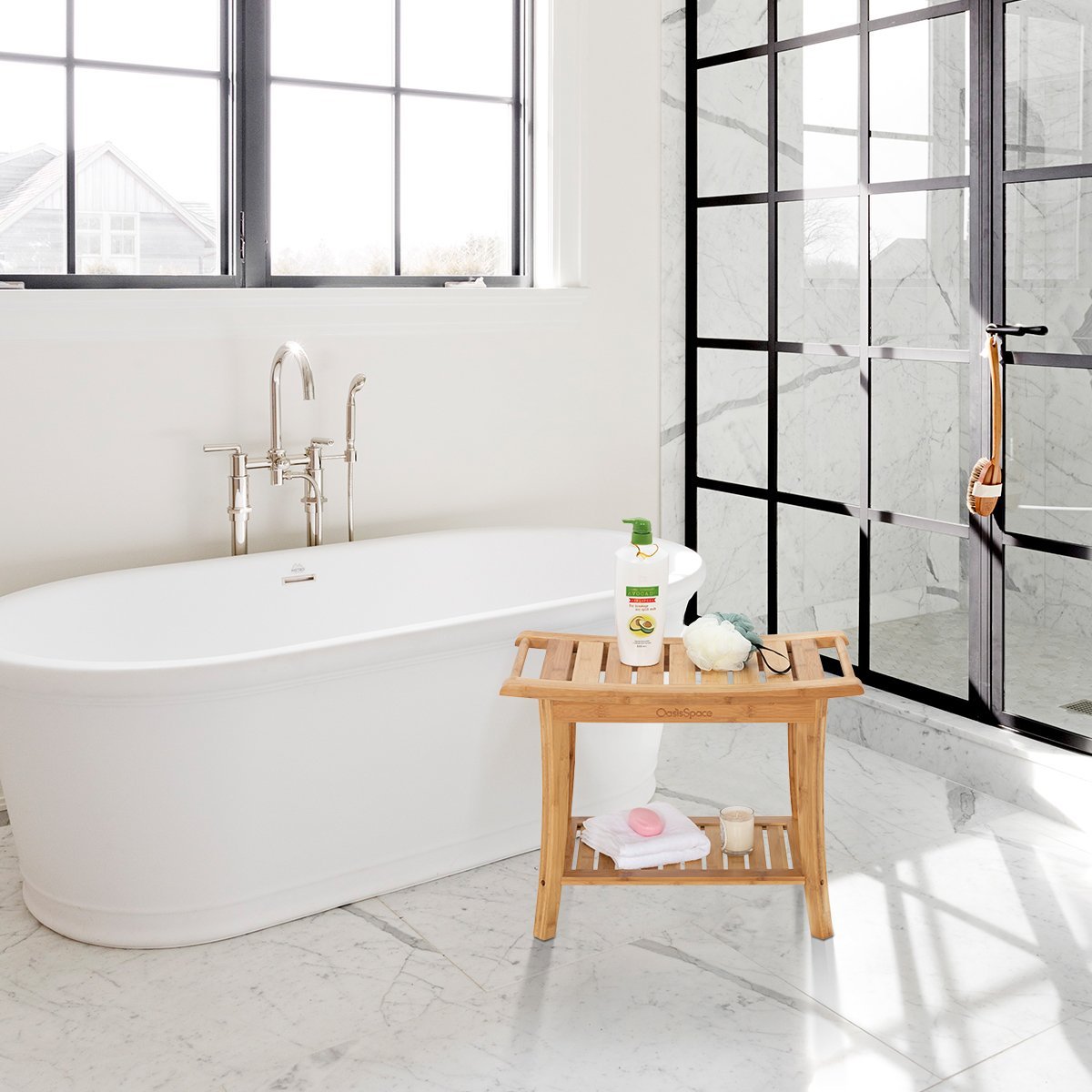 OasisSpace Bamboo Shower Bench, 24