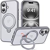 SKYLMW Compatible with iPhone 16 Case with 360° Spin Magnetic Ring Stand [Compatible with Mag-Safe][Military Grade Protection] Translucent Matte iPhone 16 Phone Case 6.1", Grey
