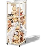 yofit 56" Stuffed Animal Storage Organizer with Wheels, Plush Storage Wooden ZOO with Removable Dust-Proof Cover for Playroom Bedroom Living Room Kids Room