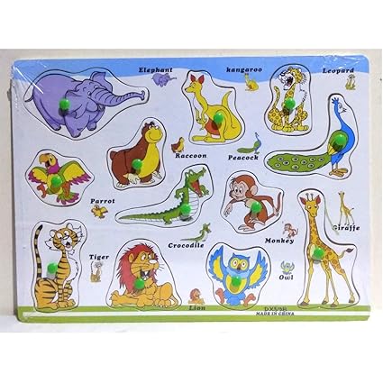 FunBlast Wooden Colorful Learning Educational Board for Kids with Knobs, Educational Learning Wooden Board Tray, Size- 30 X 22 cm, Available in 8 Different Variants (Cute Animal)