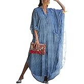 Eddoyee Womens Long Bathing Suit Coverups Loose Plus Size Beach Kaftan Dresses