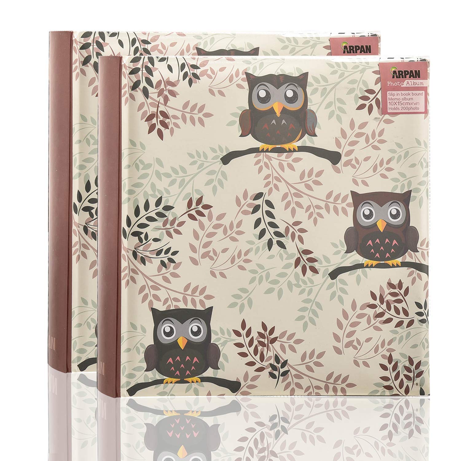 Arpan 2 x Travel/Holiday Destinations/Memory Photo/Picture Album with Memo Writing Area and Decorative Vintage/Text Design on Front to Fit 200 6 X 4'' / 15 x 10 cm Photos (Leaf Owl Design)