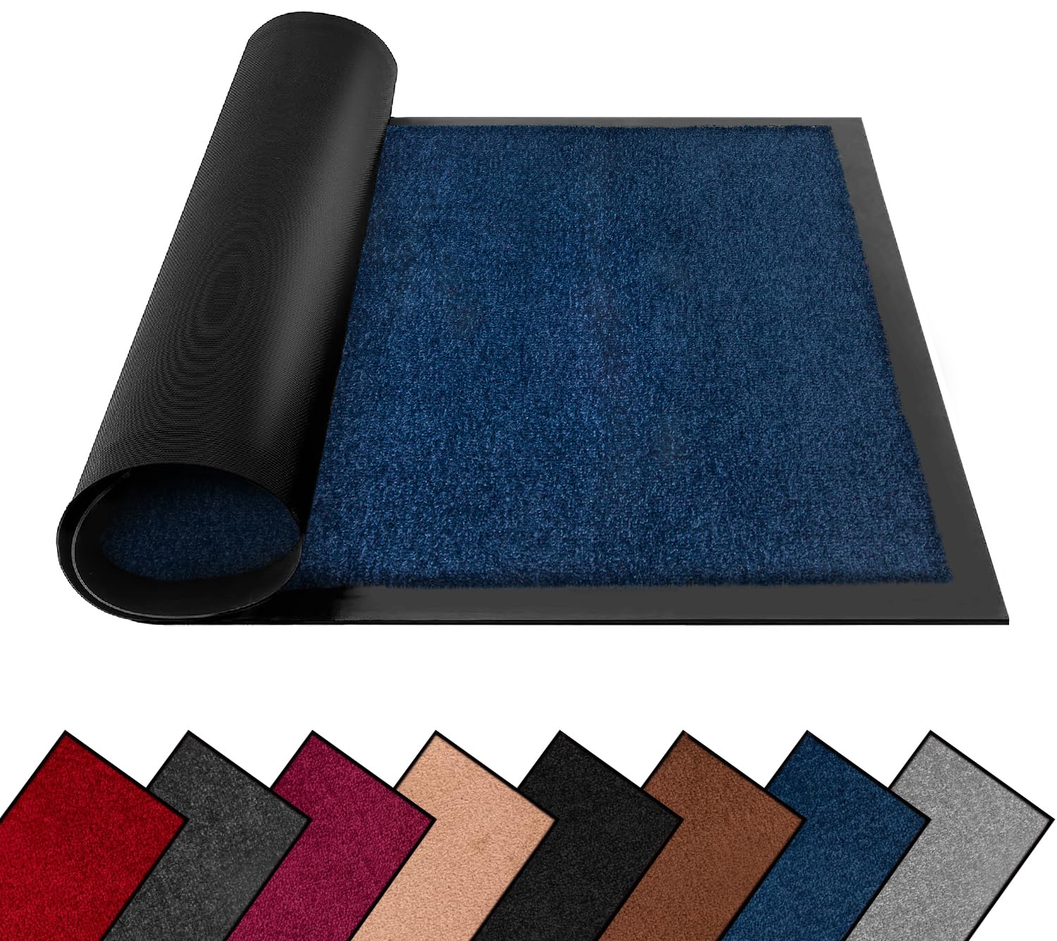 FB FunkyBuys Washable Dirt Trapper Door Mats Indoor & Outdoor, Heavy Duty Non Slip Doormats, Rubber Backed Floor Mat, Super Absorbent Front Door Mat, Entrance Rug (Dark Blue-Plain, 40cm x 60cm)