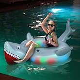 Teyva Daily Shark Inflatable Pool Float with Lights Solar Powered Shark Pool Floaties for Adults 67" Large Swim Tube Ring LED Glow in The Dark Swim Float for Summer Water Beach Lounge Party Supplies
