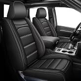 RAWAKORW Custom Full Set Car Seat Covers Fit for Jeep Grand Cherokee 2022-2025 2026 2027 Full Set Waterproof Leather Custom Automotive Seat Covers Protector (5Seats,Black)