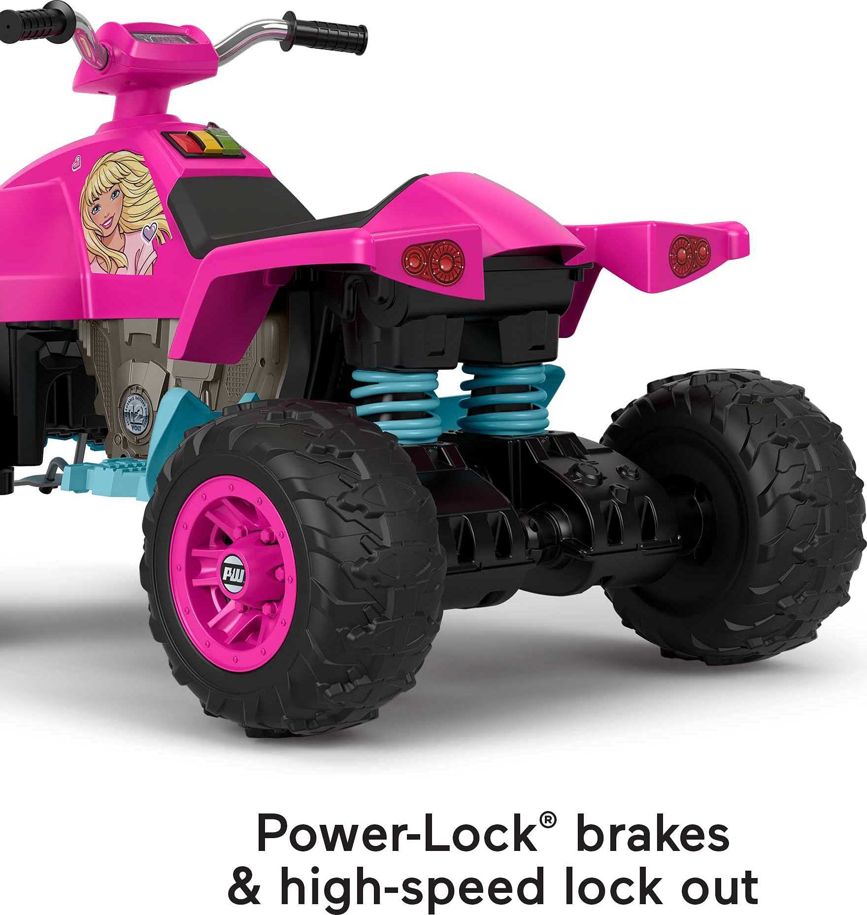 Power Wheels Barbie Pink Racing ATV, 12-V battery powered ride-on vehicle for preschool kids ages 3-7 years