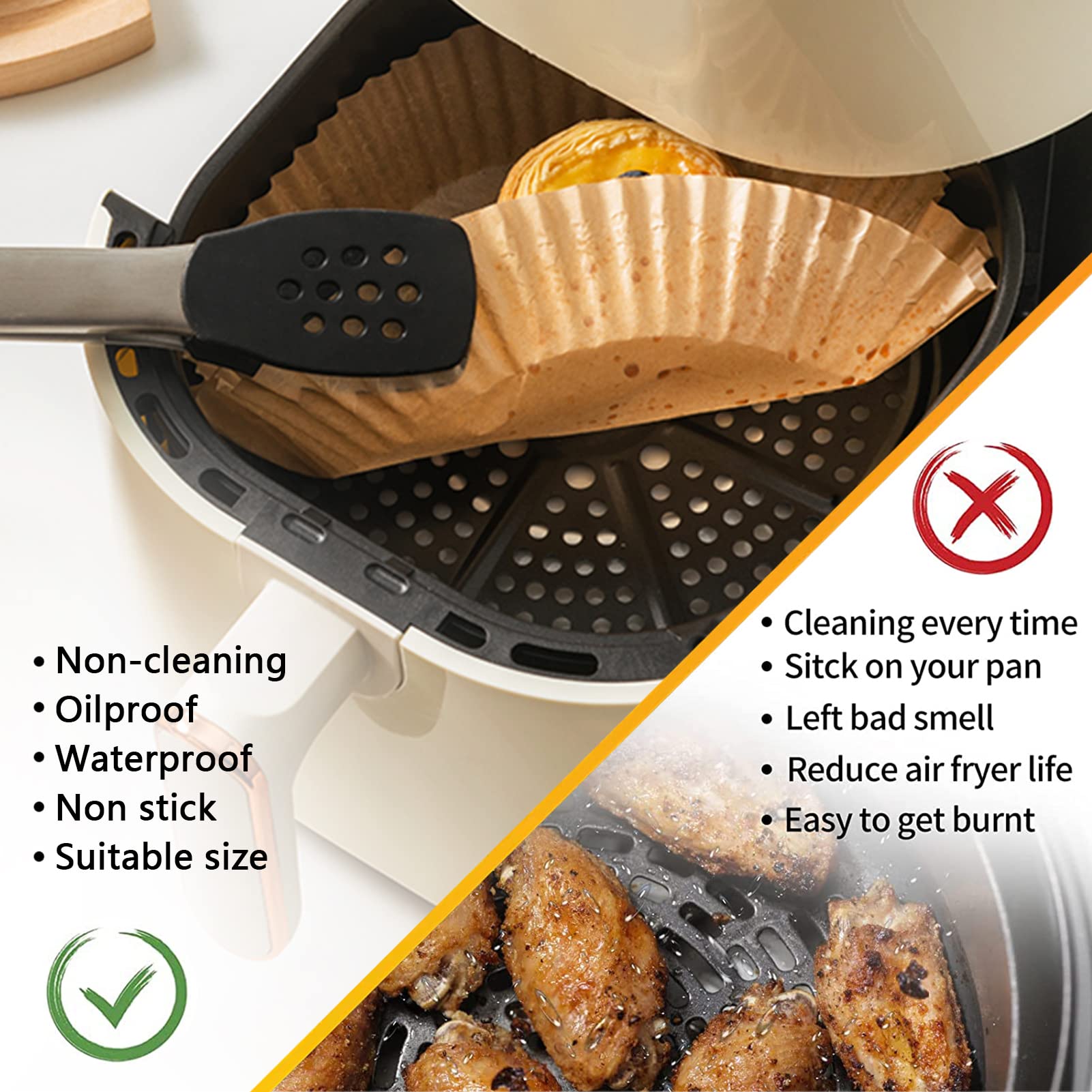 Air Fryer Parchment Paper Liners for COSORI 6Qt and Ninja 5QT AF141, 9 Inch 120Pcs Air Fryer Disposable Paper Liners for 5-8QT Basket, Non-Stick Air Fryer Paper Pads Oil Resistant