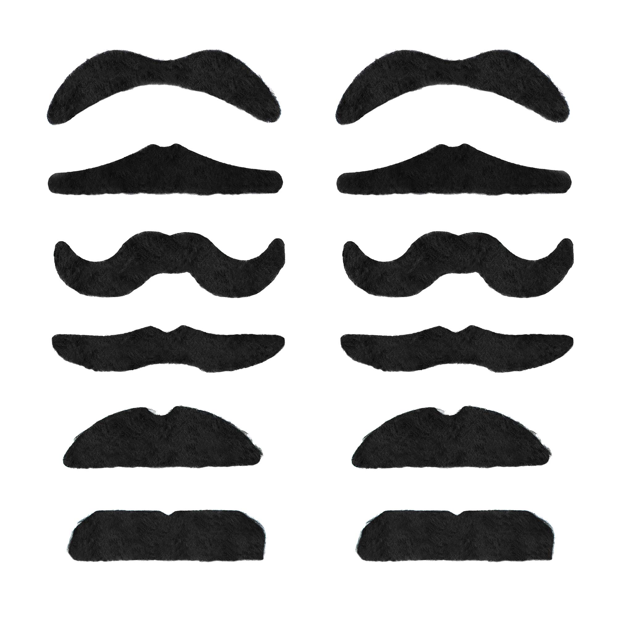 TRIXES Fake Moustaches x12 Self Adhesive Assorted Fake Moustache Set Fancy Dress – x6 The Smarty, The Rogue, The Scoundrel, The Casanova, The Party Boy and The Bandit