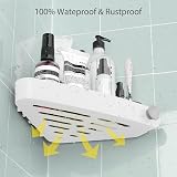 Sotfamily 4 Packs Corner Shower Caddy No Drill Adhesive Rust Free Plastic White view 4
