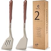 MANJIA Silicone Spatulas Set, Kitchen Spatula Turner Solid & Slotted Silicone Turner Nonstick Cooking Spatulas Ideal Cookware for Cooking Fish Eggs Pancakes Flipper Cooking Utensils Set 2pcs