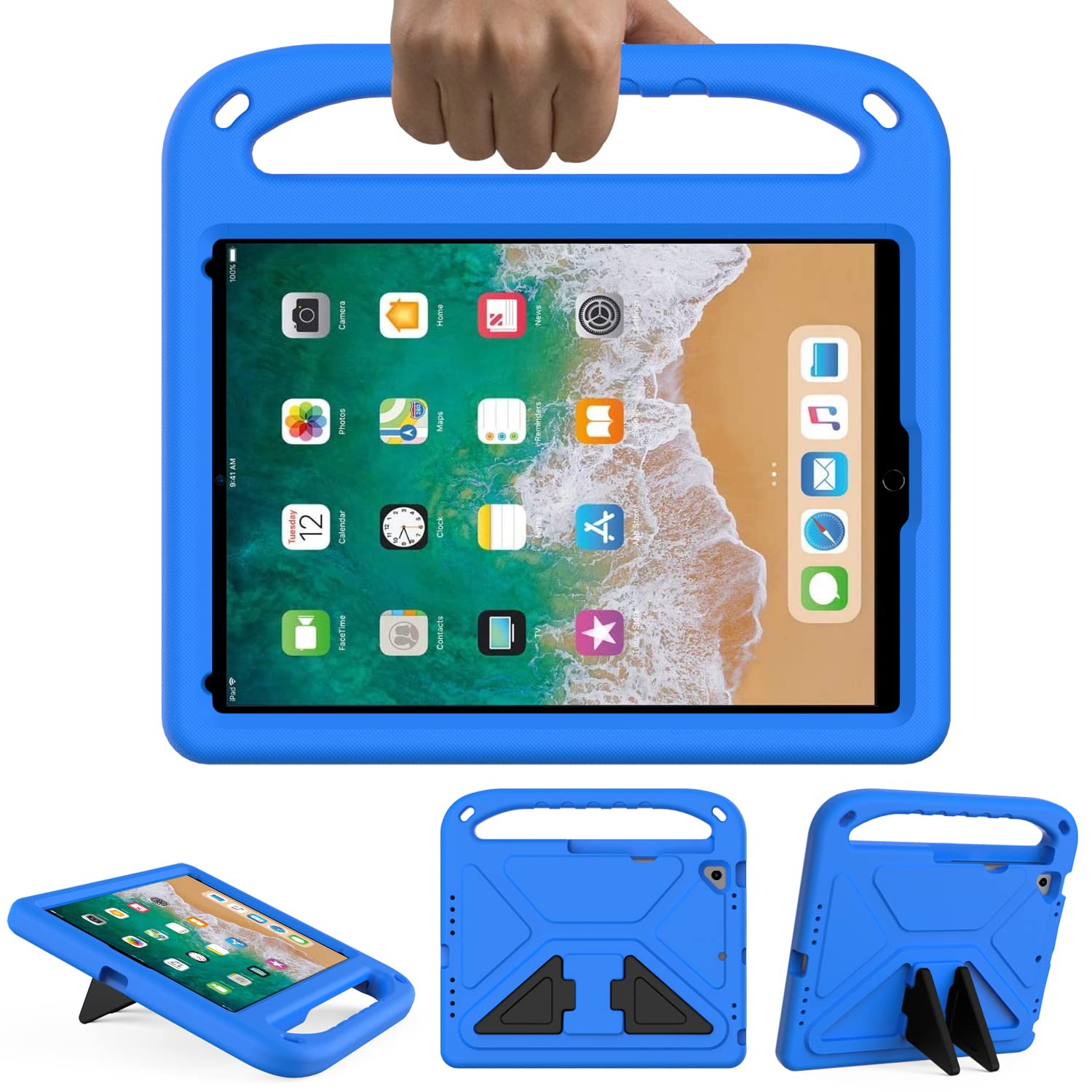 GOZOPO Kids case for iPad 9.7 Inch 2018/2017 (6th/5th Generation) -Shockproof Rugged & Light Weight with Handle Stand and Pencil Holder Case Cover for iPad 9.7 / Air 1/Air 2 /Pro 9.7 (blue)