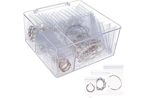 Fingertip WD Jewelry Organizer Box, Acrylic Jewelry Holder Clear Jewelry Storage with 60 Portable Jewelry Bags,Travel Jewelry Case for Earrings Rings Necklaces Bracelets for Women Girls