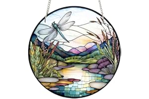 ZZHAOYI 11.8'' Dragonfly Acrylic Window Hangings, Valley Stained Acrylic Decor Nature Scenery Stained Acrylic Art Wall Decoration Gift for Home Office Housewarming (Dragonfly)