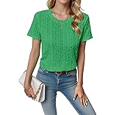 Am Direct Women's Summer Going Out Tops Dressy Casual Crewneck Short Sleeve Textured Basic Cute Trendy T Shirts Tee Blouse
