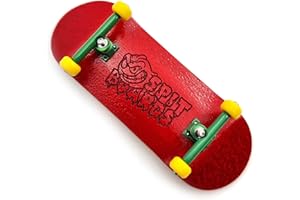 SPITBOARDS® 34 mm Fingerboard Complete Wood Pro Set-Up (Pre-Assembled, 5-Layers), Pro Trucks, CNC Bearing Wheels, Foam Grip Tape, (Deck: Red, Trucks: Green, Wheels: Yellow)