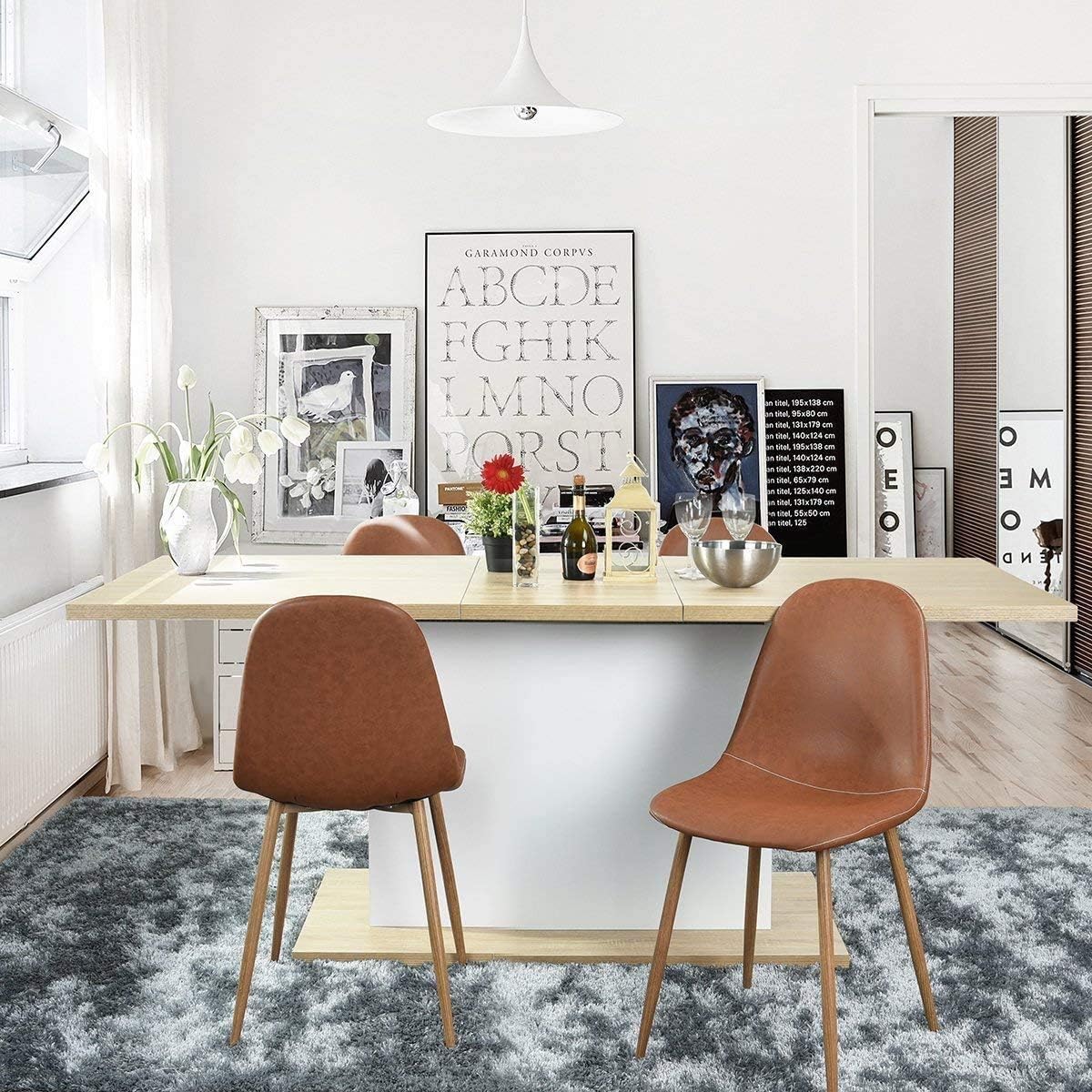 GreenForest Dining Chairs Set of 4, Washable Pu Cushion Seat Chair with Metal Legs for Kitchen Dining Room, Brown - Chairs