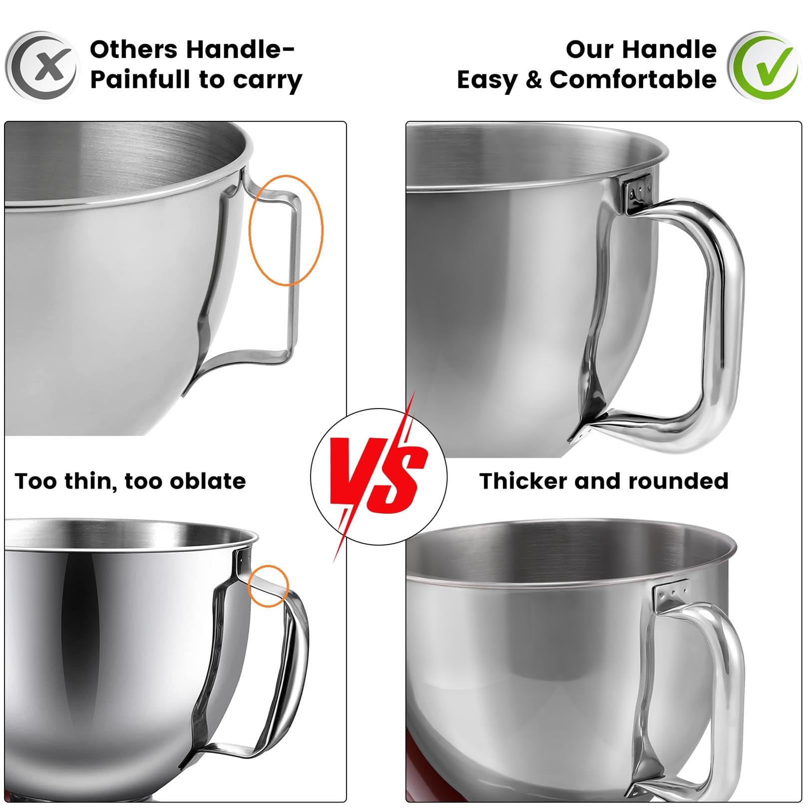FavorKit Stainless Steel Bowl for KitchenAid 4.5 & 5.0 Quart Tilting Head Stand Mixer, Dishwasher Safe, Extra Mixing Attachment Replacement with KitchenAid Original Bowl