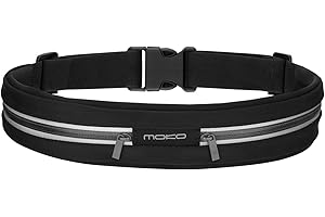 MoKo Sports Running Belt, Outdoor Dual Pouch Sweatproof Reflective Waist Pack, Fitness Workout Belt Fanny Pack Compatible wit