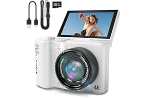 SAIYUANXING 16X Zoom 4K Digital Camera for Photography and Video, Point and Shoot Digital Cameras with Flip Screen, Small Digital Camera with Wifi and Bluetooth, Vlogging Camera for Youtube Video Recording(White)