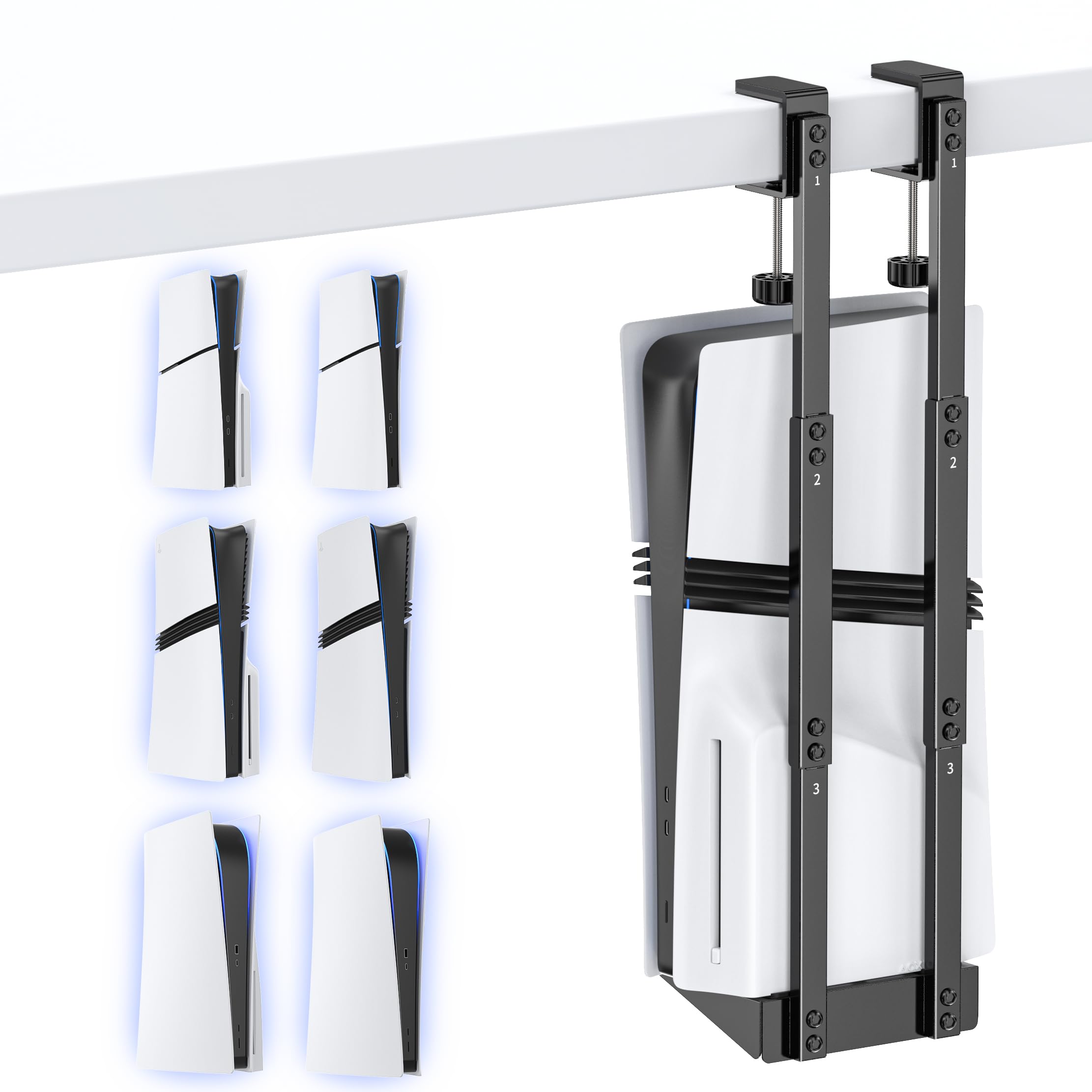Kytok No-Drill PS5 Vertical Mount Under Desk for PS5/PS5 Slim/PS5 Pro, Metal PS5 Desk Mount for PS5 Digial & Disc, PS5 Holder with Desk Clamp