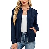 Viracy Women's Full Zip Up Cardigan Sweater Lightweight Casual Long Sleeve Jackets with Pockets