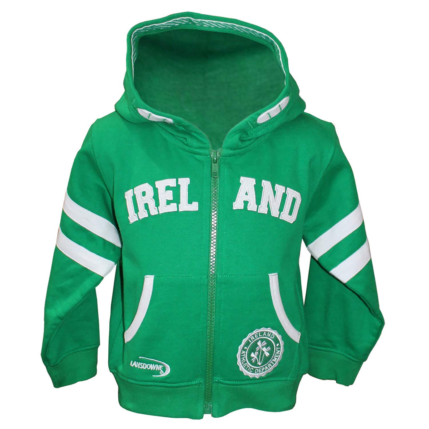 Full Zip Baby Hoodie With Ireland Design, Emerald Green Colour