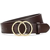 SANSTHS Womens Leather Belt for Jeans Pants Fashion Waist Belts Gold Silver Double Ring Buckle