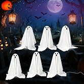 Halloween Decor 6Pcs 19'' Solar Ghost Stake Lights, Yard Cloth Ghost Lamps | 12.8FT Total Length, 8 Lighting Modes, Solar Charging, Spooky Halloween Glow, Tool-Free Setup, Reusable Yearly, Waterproof