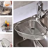QIMMYGS Kitchen Triangle Sink Strainer, Corner Sink Strainer, Multifunction Sink Drain Strainer Basket, Stainless Steel Food Catcher Strainer for Kitchen Waste, Vegetable, Fruits (Silver) (CF-001)