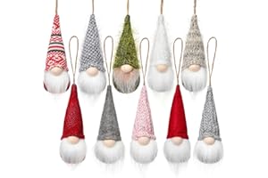 FUNOASIS Christmas Tree Hanging Gnomes Ornaments Set of 10, Swedish Handmade Plush Gnomes Santa Elf Hanging Home Decorations Holiday Decor