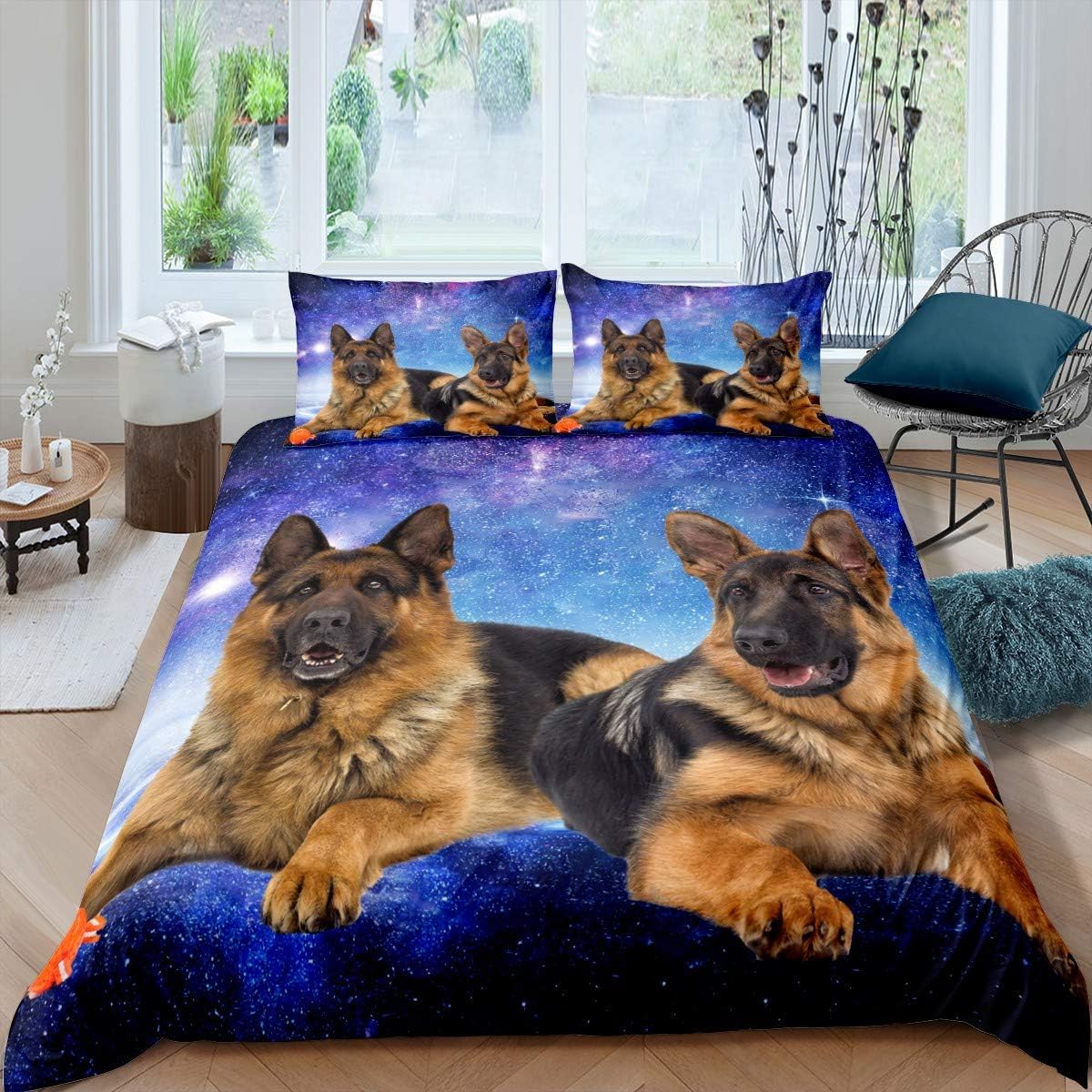 Dog Galaxy Duvet Cover 3D German Shepherd Dog Print Bedding Set Chic