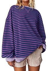 UEU Womens Striped Oversized Sweatshirt Casual Long