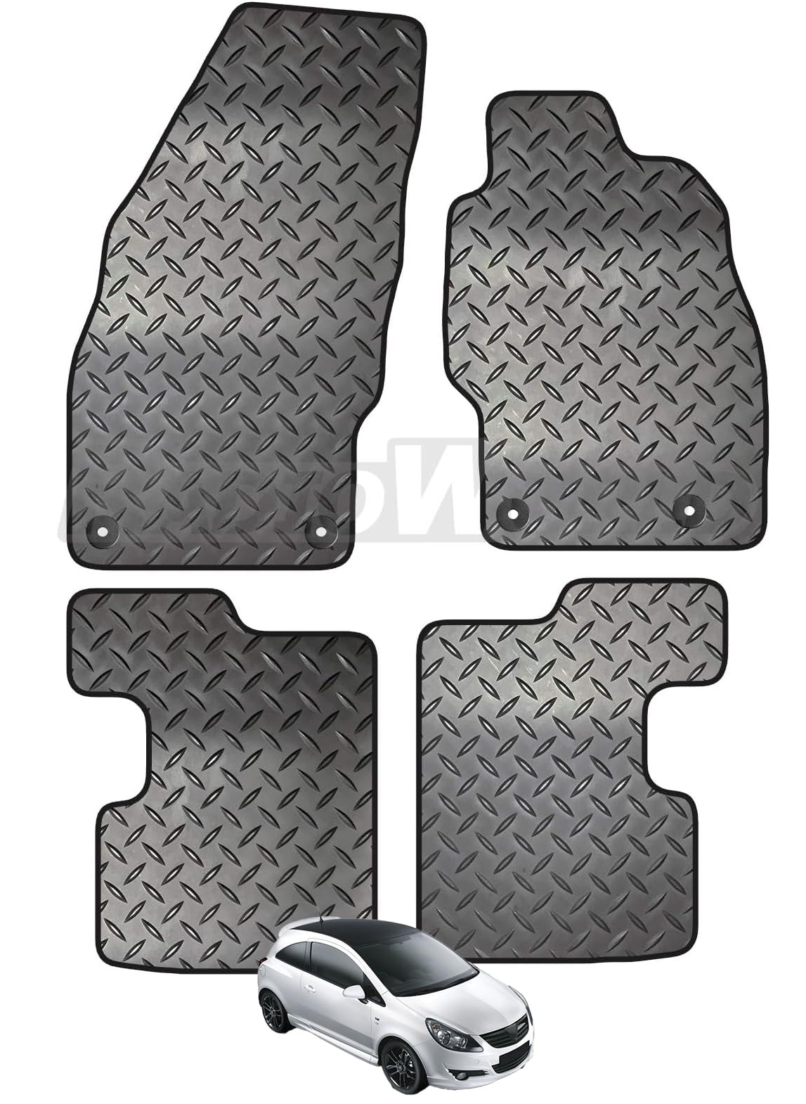 Carsio Rubber 4 Piece Car Mat Set For Vauxhall Corsa D & E 2007 to 2019 with [4 Clips] Tailored Fit Floor Mat Complete Accessory Black Custom Fitted - All Weather & Heavy Duty, Anti-Slip Backing