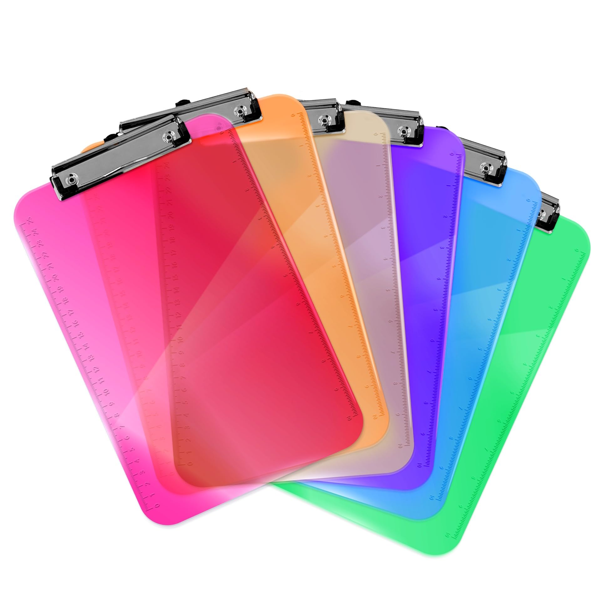 A4 Clipboard (Pack of 6) Colourful Acrylic Clipboards Holds 100 Sheets Low Profile Clip Heavy Duty Board