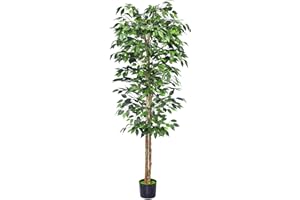 HAIHONG 1Pack 6FT Artificial Ficus Tree with Realistic Leaves and Natural Trunk, Faux Ficus Tree with Sturdy Plastic Nursery Pot, Fake Ficus Tree for Office Home Farmhouse for Indoor Outdoor Decor