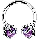 OUFER 316L Surgical Steel Circular Earrings Two White Opals Surrounded by Dragon Claws Cartilage Earing Ear Body Piercing Jewelry Helix Earrings Piercing…