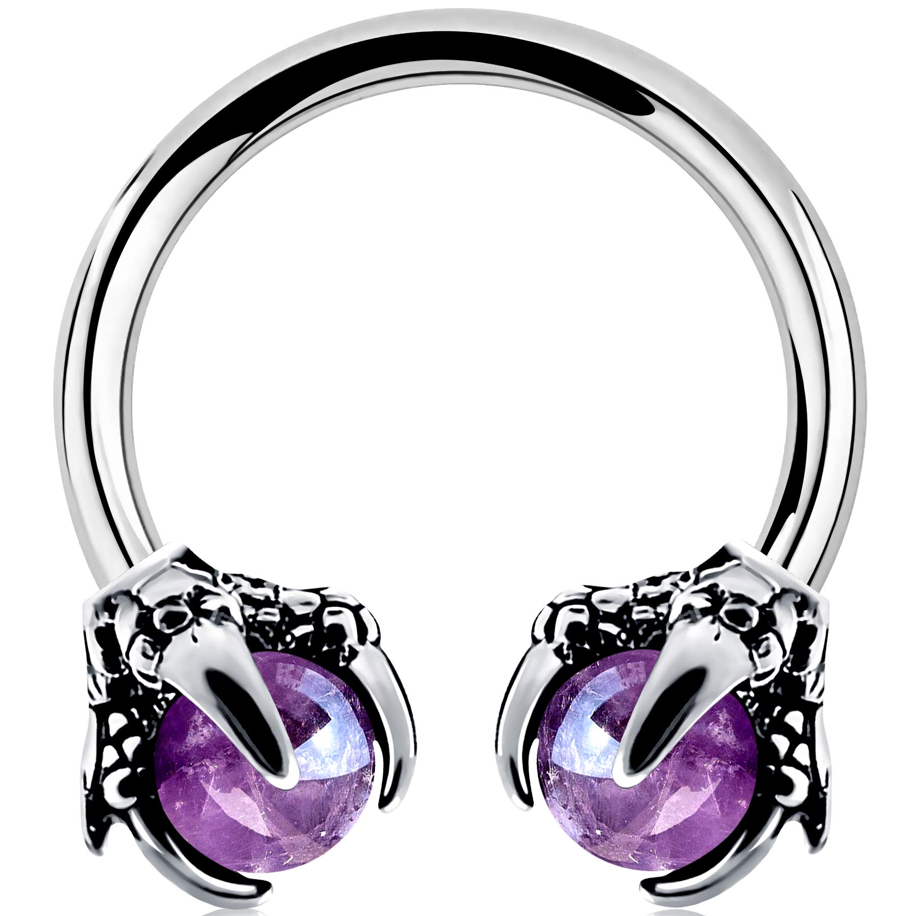 Photo 1 of OUFER 316L Surgical Steel Circular Earrings Two Amethyst Opals Surrounded by Dragon Claws Cartilage Earring Ear Body Piercing Jewelry Helix Earrings Piercing…