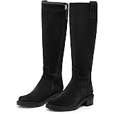 KaroNairy Women Knee High Boots Faux Leather Long Boots Low Chunky Heel Square Toe Side Zipper Fall Tall Boots