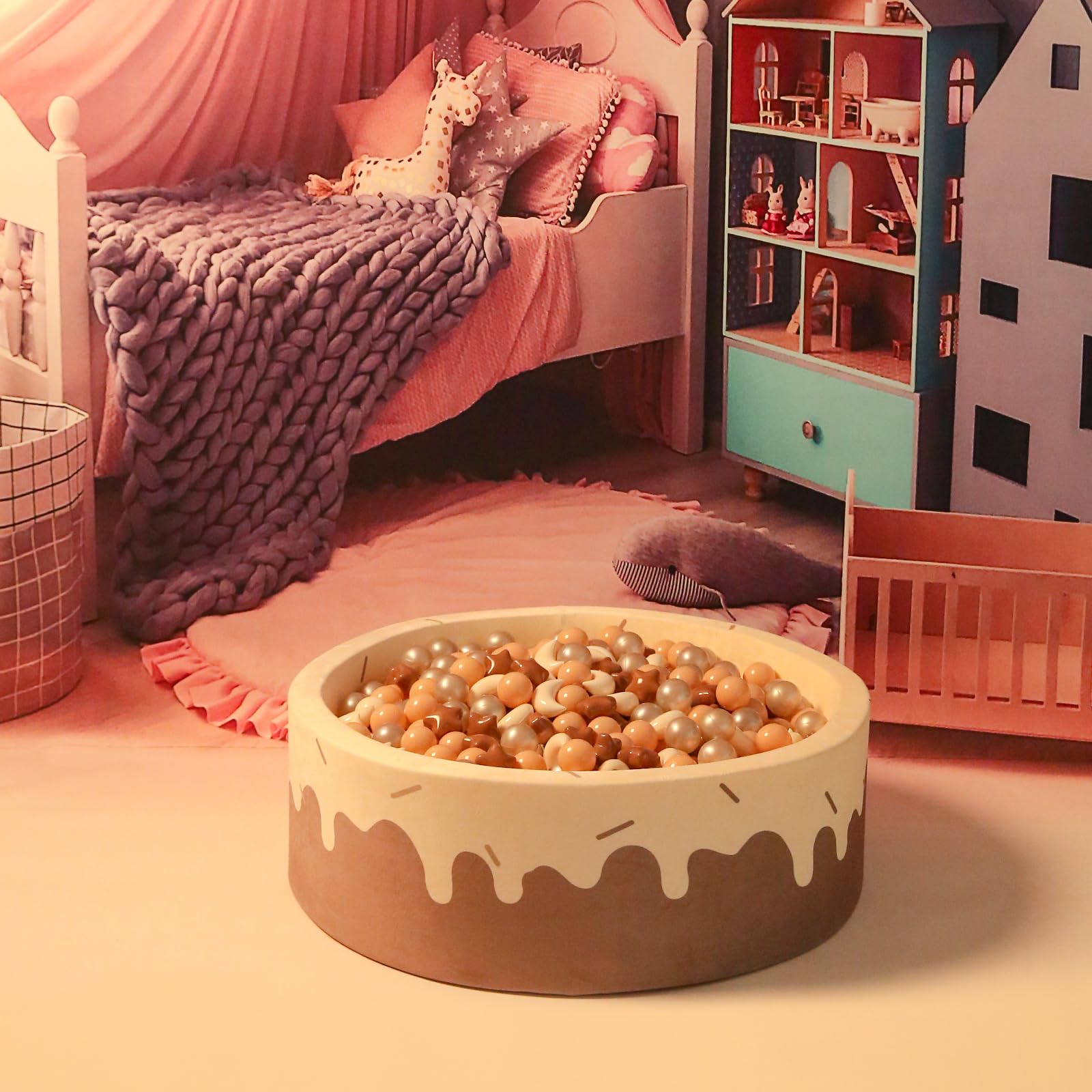 GOGOSO Ball Pit Balls Stars Moon Shapes Plastic Pitballs for Toddler Play Tent Baby Photo Props Kids Pool Water Toys Kiddie Pool Party Decor, Coffee+Beige Mix Cream Colors +Pearl Colors,100PCS