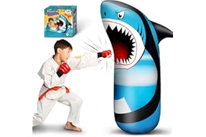 JOY SPOT! 63-Inch Shark Inflatable Punching Bag for Kids, Bop Bag with Bounce-Back Action, Sand/Water-Filled, Boys Girls Inflatable Boxing Toy for Stress Relief, Perfect for Indoor & Outdoor Birthday Fun