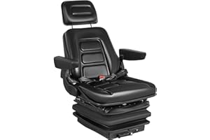 VEVOR Suspension Seat Adjustable Backrest Headrest Armrest, Forklift Seat with Slide Rails, Foldable Heavy Duty for Tractor Forklift Excavator Skid Steer