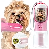 Portable Water Bottle for Small Dogs, 3 in 1 Pet Travel Bowl Dispenser with Food Treat Container & Poop Bag Holder, Summer Walking Hiking Accessories for Puppy On The Go - Pink, 10oz