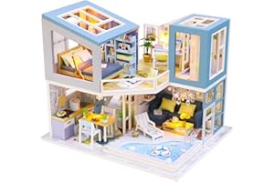 RHZN Miniature House Kit, Doll house Kit, Miniature Kit, DIY Mini House for Adult, Blue House