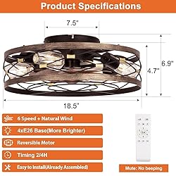SHLUCE Caged Farmhouse Ceiling Fan with