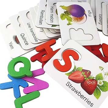 Baybee Educational Development Jigsaw Puzzles for Kids,Colorful Wooden Alphabet and Fruit Card, Educational Learning Toys for Kids/ Games for Kids Children Boys Girls