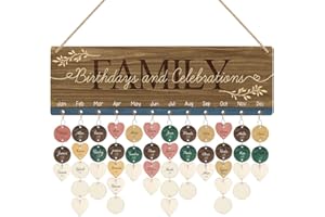 TOARTi Wooden Family Birthday Reminder Calendar Board (15.8''x4.8'' with 100pcs wood tags), DIY Birthday Tracker Hanging Plaque, Vintage Family Birthday Hanging Calendar for Family/Friend/Mother/Lover